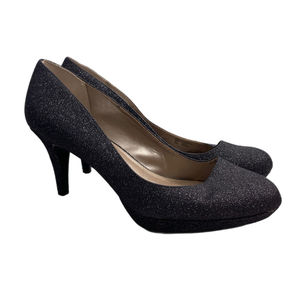 Alfani Womens Black purple Sparkle Glitter Platform Heel Shoes Sz 11 holiday